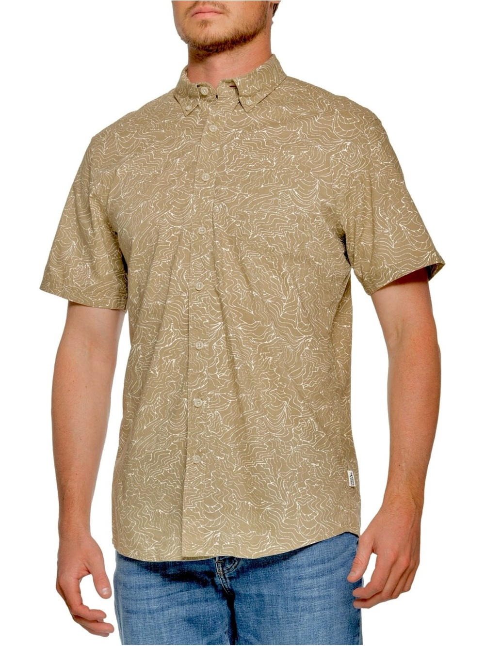 100% Cotton Eddie Bauer Men's Baja Short Sleeve Shirt Original Print Light Khaki